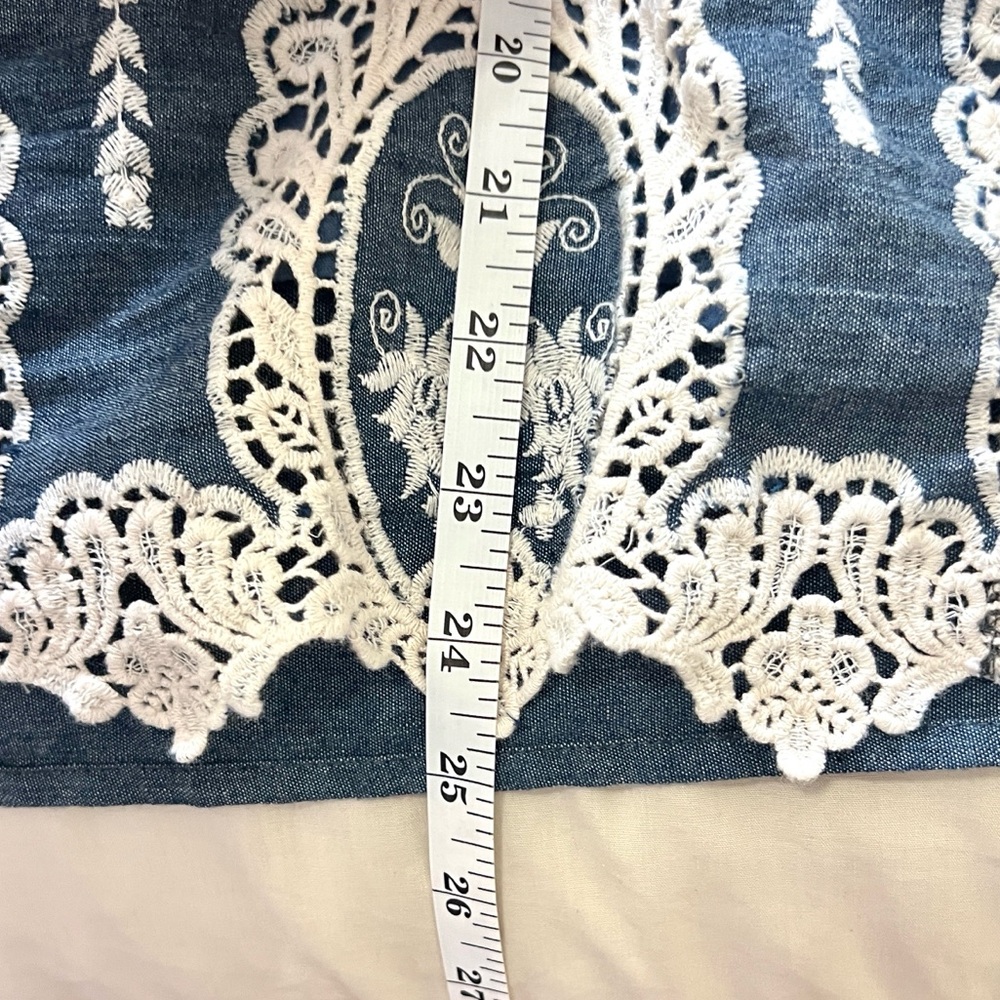 Sweet Salt Chambray Lace Embroidered Cottagecore Top Modest Prairie Blue Size M - Picture 9 of 9